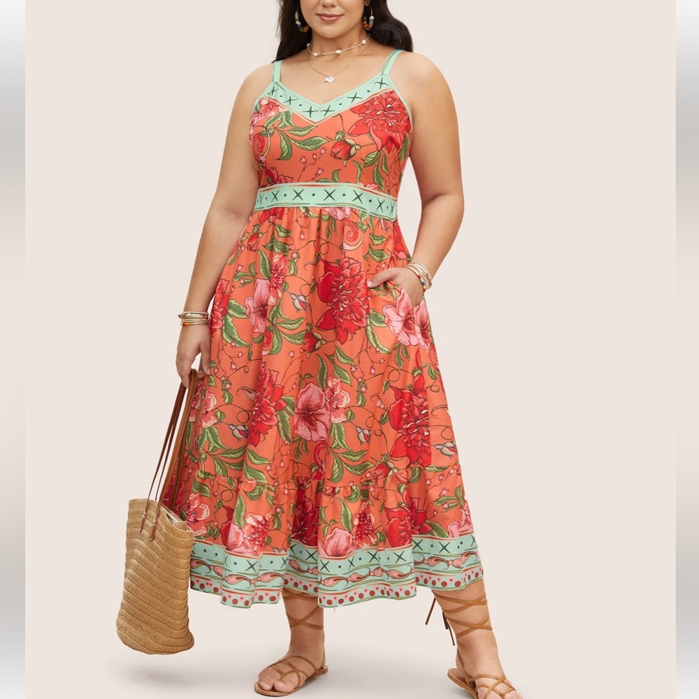 Bloomchic Floral Print Elastic Waist Shirred Cami Dress - Picture 1 of 7